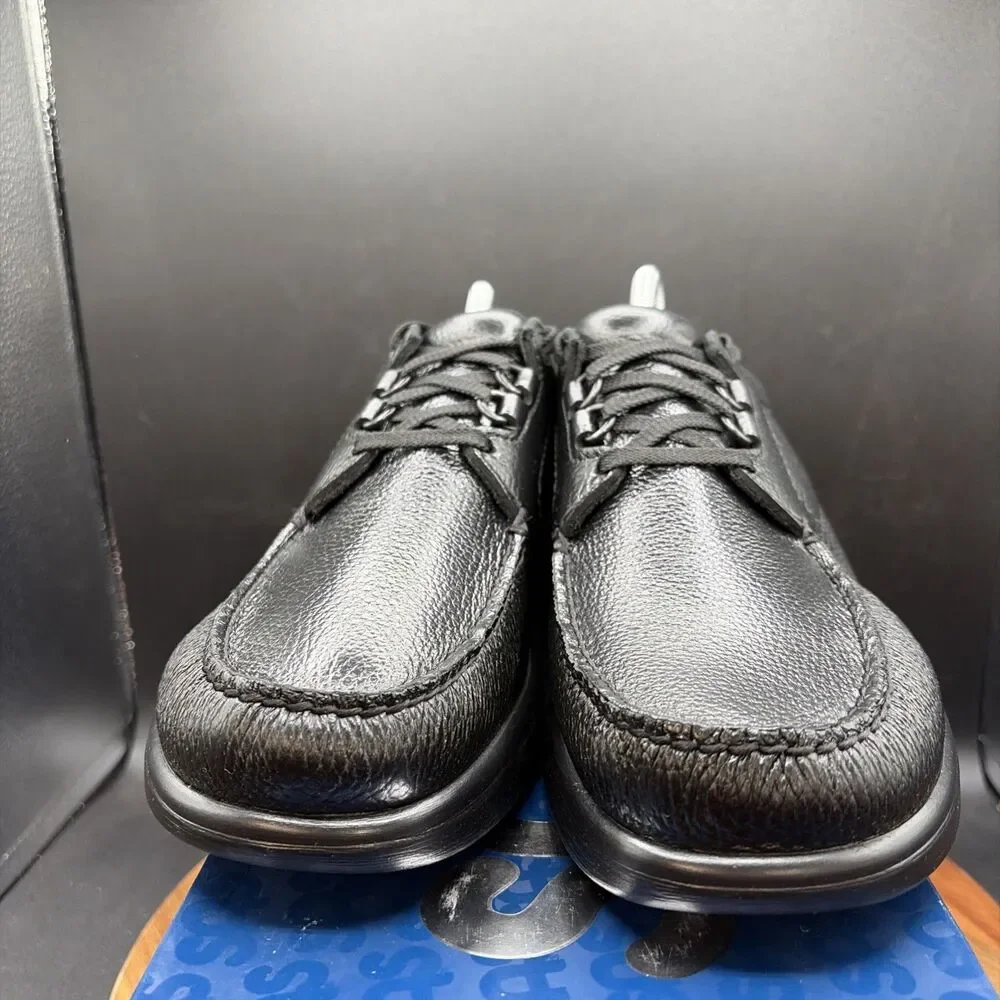 SAS Bout Time Black Leather Mens Size 11.5 S Moc Toe Comfort Loafers Shoes